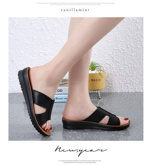 Genuine Leather new sandals womens summer large size mom shoes fashion leisure sandals wedge non-slip platform womens sandals