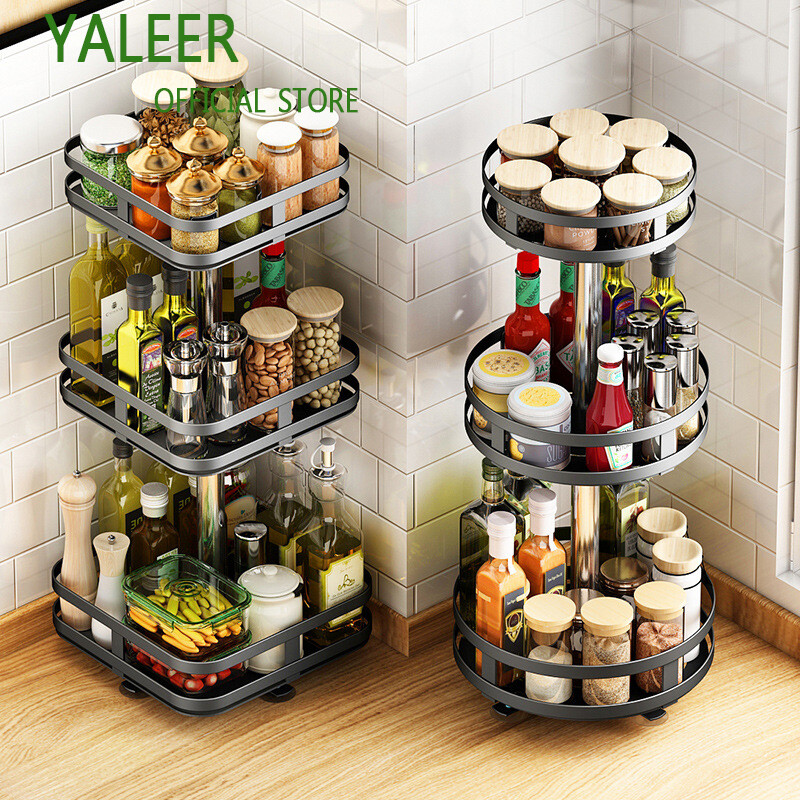 YALEER Giá Để Gia Vị Nhà Bếp Xoay 360 °, Giá Để Chai Góc Mặt Bàn Bằng Kim Loại Màu Đen Hộp Đựng Đồ Nhà Bếp Đa Năng Bàn Xoay Xoay Bàn Xoay