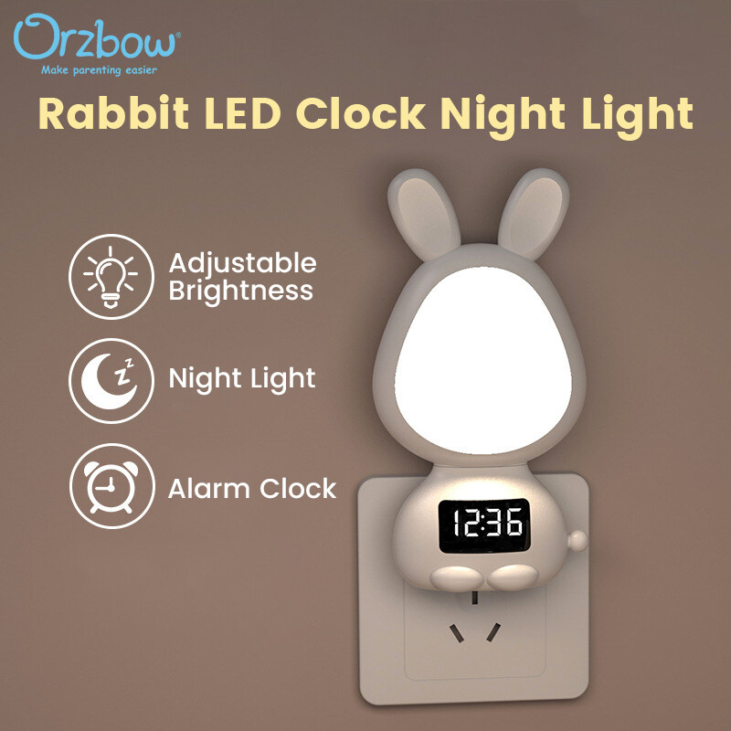Orzbow Đèn Ngủ Led hình thỏ với đồng hồ cho đêm điều dưỡng của bé