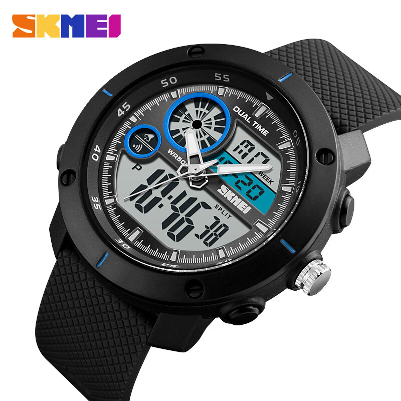 Đồng hồ nam thể thao đồng hồ thời trang kép thời gian đồng hồ báo thức chrono 50 m chống nước quân đội kỹ thuật số đồng hồ nữ 1361