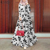 Zanzea Muslimah Floral Print Abaya Swing Dress