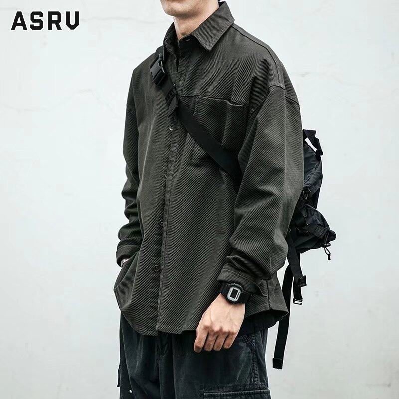 ASRV áo sơ mi áo nam áo boy phố áo sơ mi nam boypro Retro Áo Sơ Mi Dài Tay Cho Nam Có Túi Dáng Thụng Bảo Hộ Lao Động Áo Sơ Mi Giản Dị