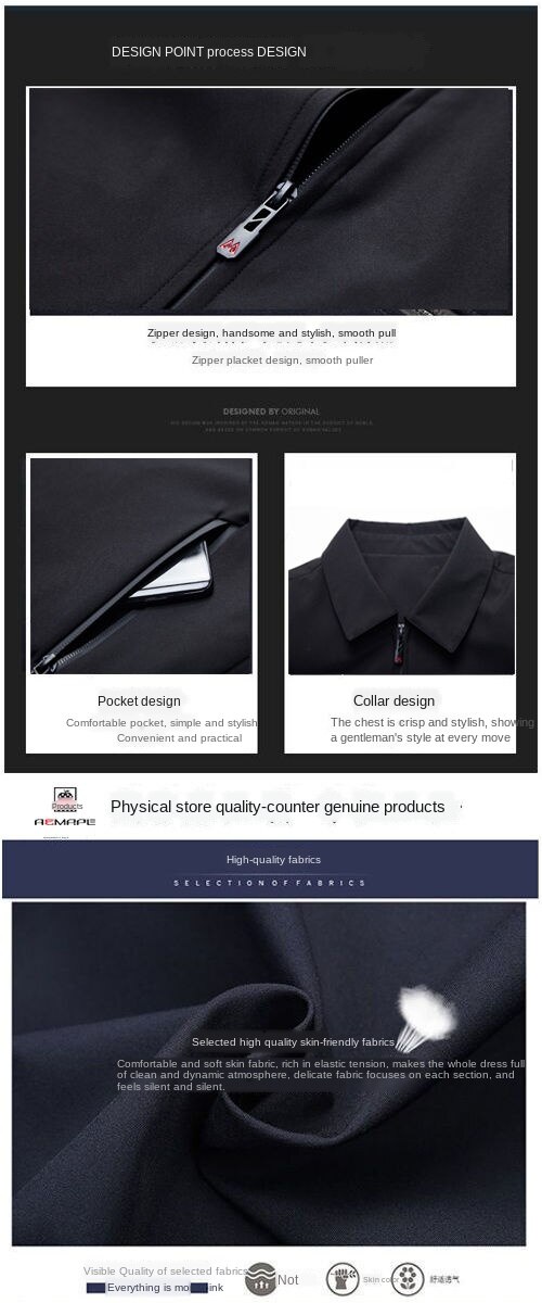 American Apple] Jacket men's lapel middle-aged and elderly spring and autumn thin jacket winter plus velvet leisure plus size dad outfit