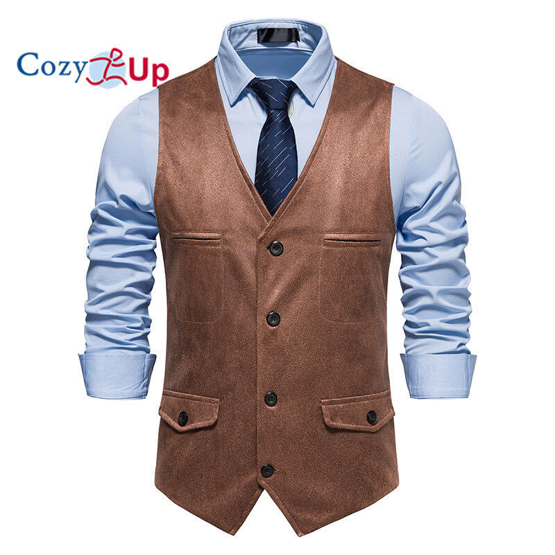 Cozy Up Mens Suits Vest Colete Masculino 2023 Vinatge Suede Steampunk