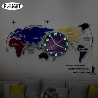 PAlight Large Decorative Wall Clock Sticker Frameless World Map Wall Clock with Silent Movement Modern DIY Decoration for Home