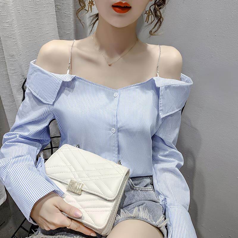 Áo Sơ Mi Dây Chuyền Lệch Vai Cổ Áo Một Từ Mới Thu/Hè 2022 Áo Sơ Mi Nữ Thiết Kế Phù Hợp.