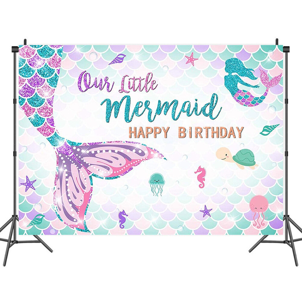 Giao hàng nhanh phông nền tiệc công chúa nàng tiên cá 150x100cm phông nền vải chụp ảnh cho bé gái trang trí tiệc sinh nhật