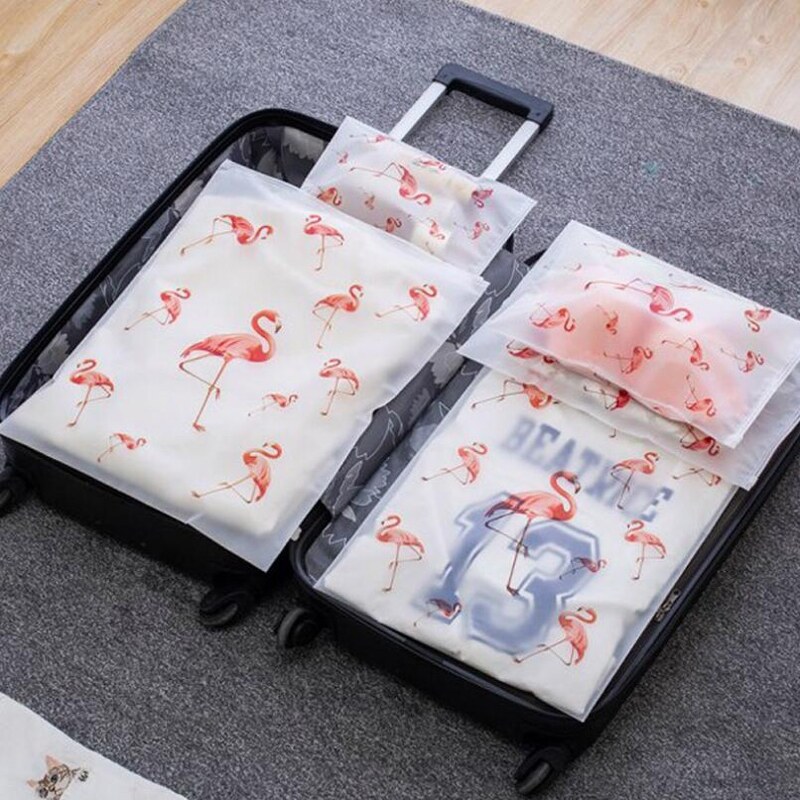 hot 5Pcs Set Flamingo Travel Necessary Storage Bag Transparent Zip Lock