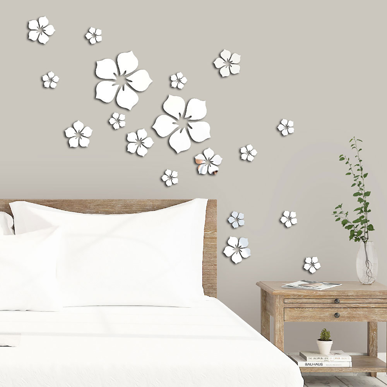 18Pcs/Set Wall Stickers Removable Beautiful Colorfast Decorative Adhesive 3D Flower Mirror Stickers Home Decoration Acrylic Wall Stickers