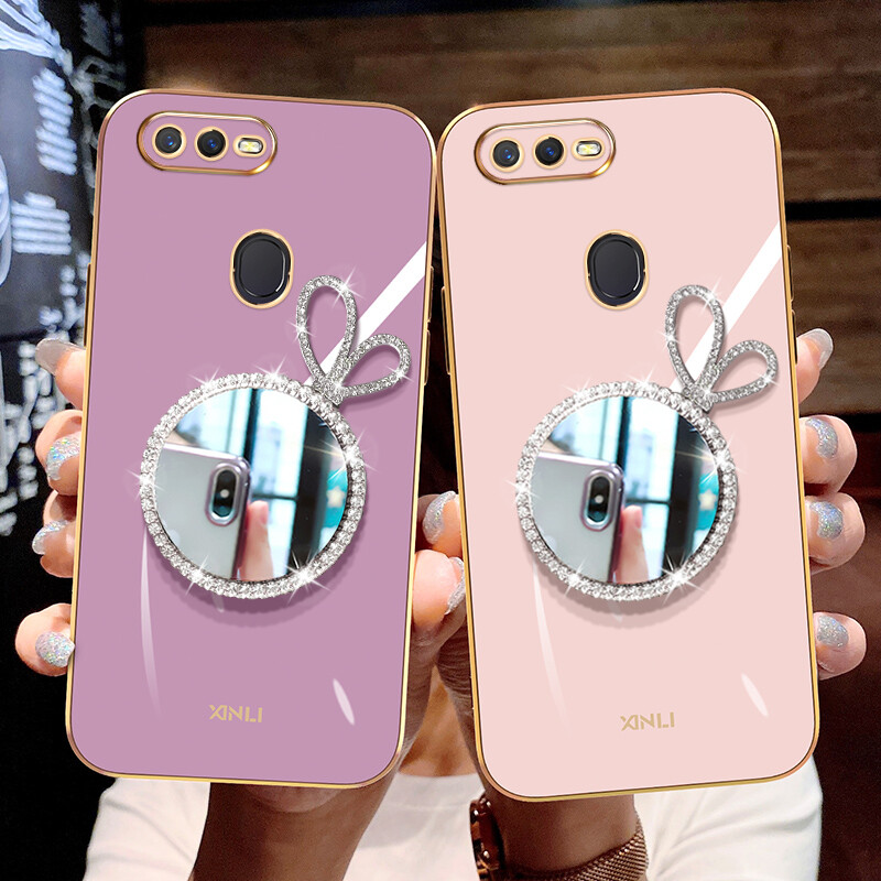 Ốp Cho OPPO A3s A12e A7 A5s A12 A15 A52 A74 A77 A96 F9 F9Pro Realme2 Pro, Ốp Điện Thoại Mềm Mạ Cao Cấp Sang Trọng Với Gương Trang Điểm Sáng Bóng Kim Cương Giả Dễ Thương Ốp Nữ Ốp Silicon Chống Sốc Ốp Lưng Bảo Vệ