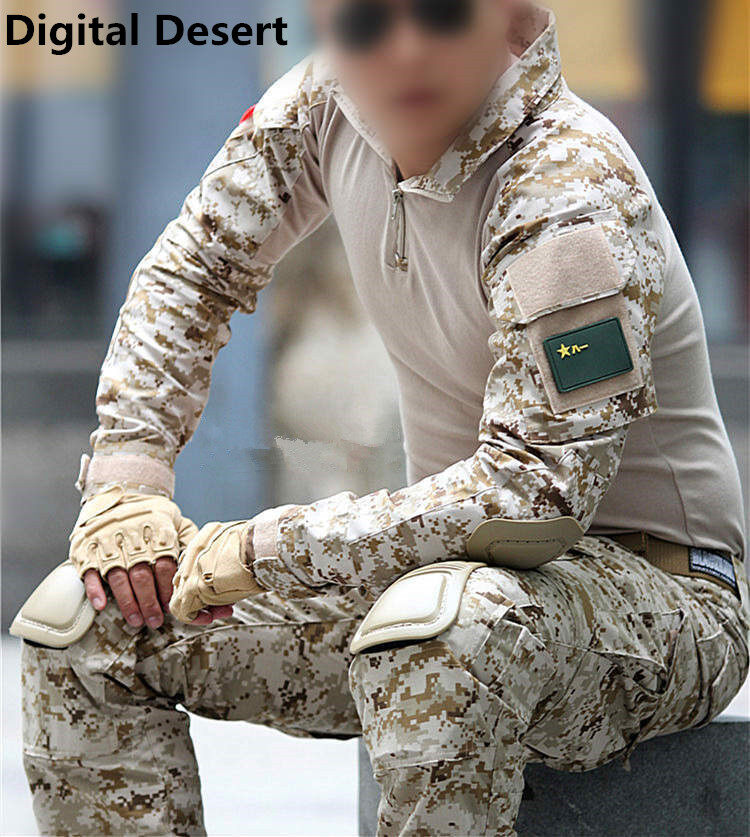 Men TTactical Combat Uniform Sets Army Shirt Pants Military Elbow Knee Pads New 