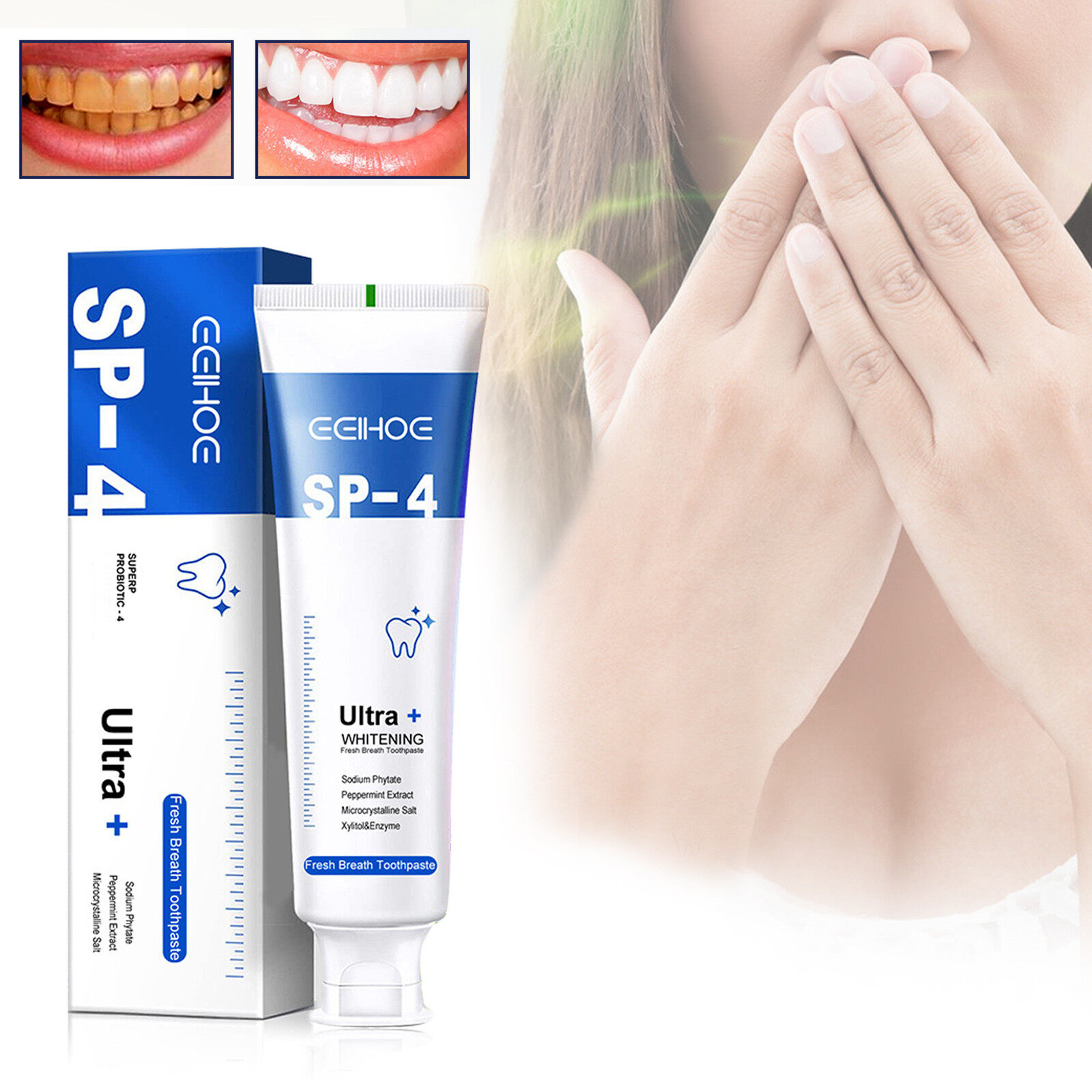 Kem đánh răng SP-4, kem đánh răng Probiotic Sp-4 lớn 120g, làm trắng kem đánh răng SP-4, tươi, hơi thở, kem đánh răng, kem đánh răng, loại bỏ vết bẩn, chăm sóc răng hoàn chỉnh