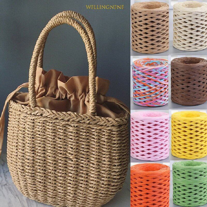 Sợi raffia tự nhiên 200m để đan tay sợi giấy thân thiện đan móc tự làm dây đai đóng gói nướng túi đan mũ mùa hè