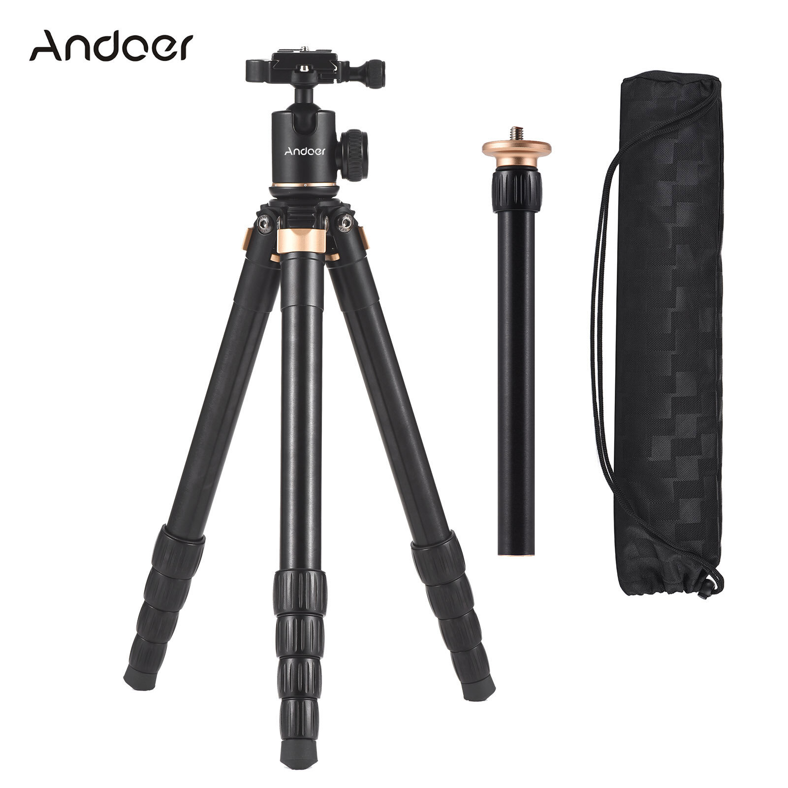 Andoer ขาตั้งกล้องแบบพกพาขาตั้งกล้องอลูมิเนียมอัลลอยด์360 ° Rotatable Ball Head 5Kg/11lbs ความจุโหลด150Cm/59in Max.height With Detachable 2-Section Center Shaft Carrying Bag For DSLR Cameras Camcorders Smartphones ราคา 2,222 บาท*ส่งฟรี