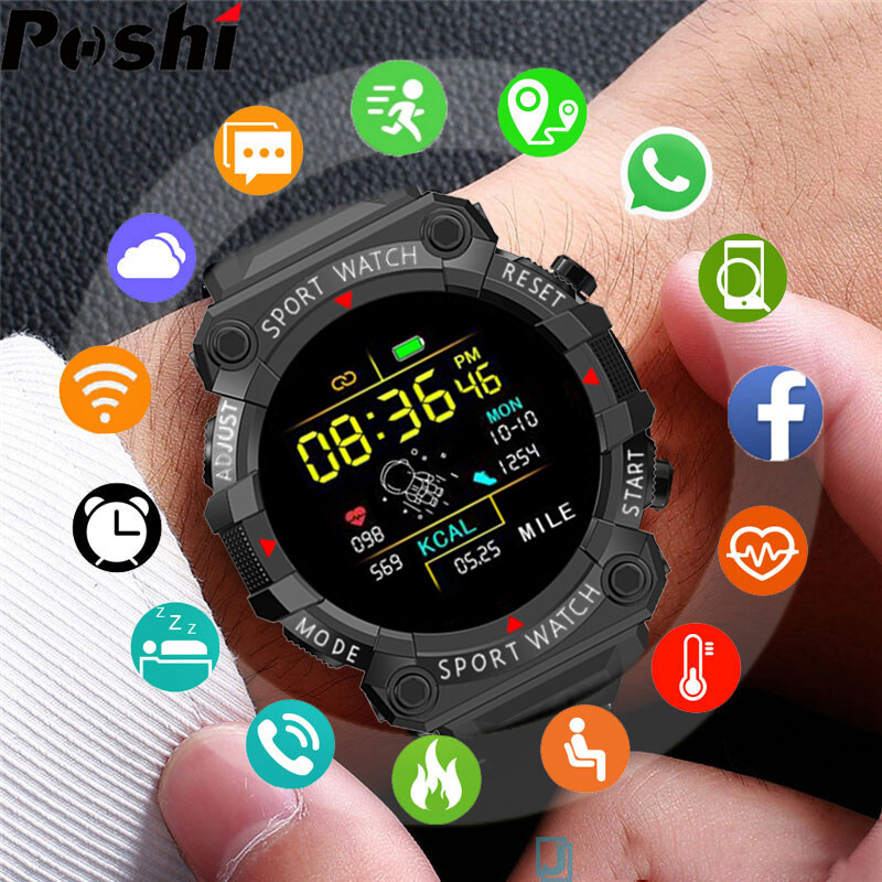 POSHI นาฬิกาชายกันนำ นาฬิกาดิจิตอลข้อมือหน้าจอสัมผัส สายเรซินมัลติฟังก์ชัน นาฬิกาสมาร์ทวอทช์ผู้ชาย สำหรับ iOS Android samsung xiaomi watch