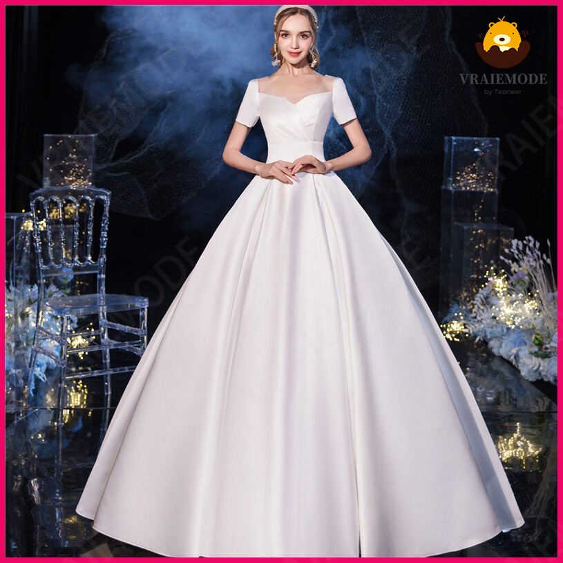 Satin Wedding Dresses Lace Up Short sleeve Off Shoulder Ball Gown Bride Dress Plus Size Robe ราคา 2,982 บาท*ส่งฟรี