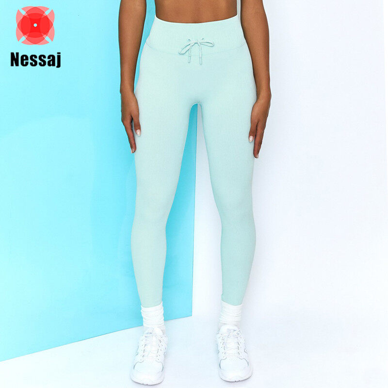 Nessaj Bán Chạy Quần Legging Tập Yoga Cho Nữ Quần Không Đường May Cạp Cao Màu Kẹo Quần Co Giãn Tập GYM Chạy Bộ