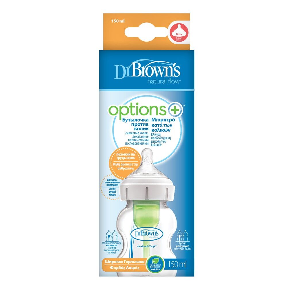 Bình sữa Dr.Brown’ cổ rộng 150ml và 270ml nhựa PP Options +