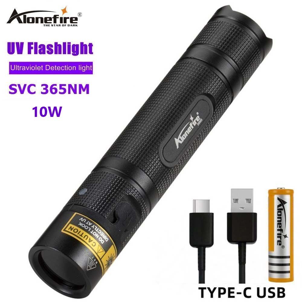 AloneFire SV005 Đèn Pin UV 10W 365nm Siêu Violets Tia Cực Tím Vô Hình USB Torch Ánh Sáng Đen Pet Nước Tiểu Vết Bẩn Detector Scorpion