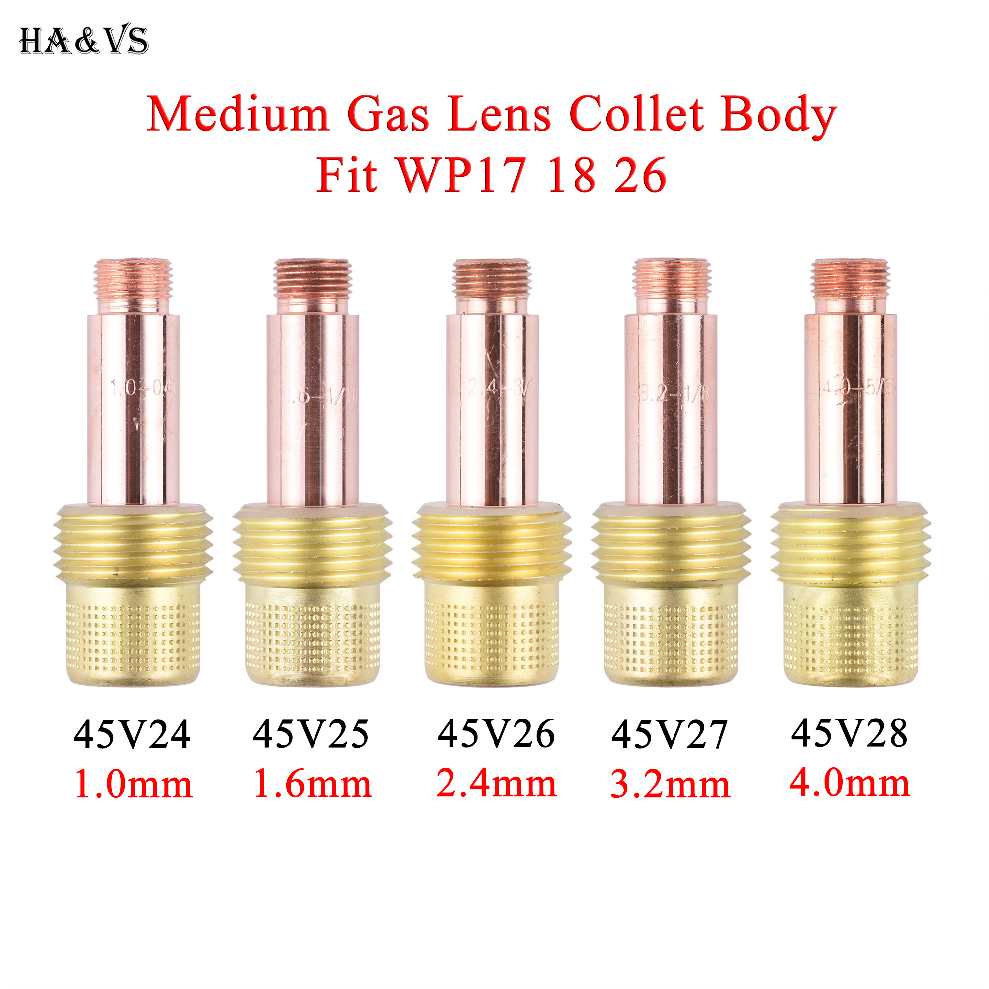 5pcs 1.0/1.6/2.4/3.2/4.0mm tig trung khí ống kính, thân ống kẹp 45v24 45v25 45v26 45v27 45v28 bộ mỏ hàn tig wp17/18/26
