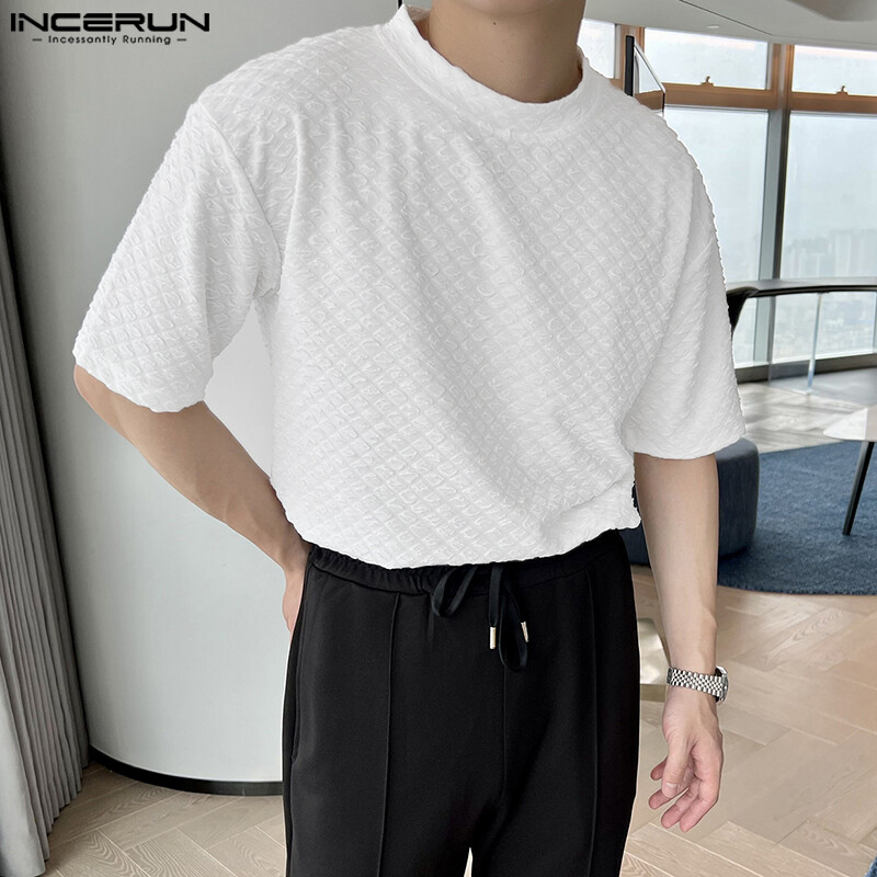 Incerun áo thun nam thường ngày áo thun besic ngắn tay màu trơn áo sơ mi cổ tròn ngày lễ