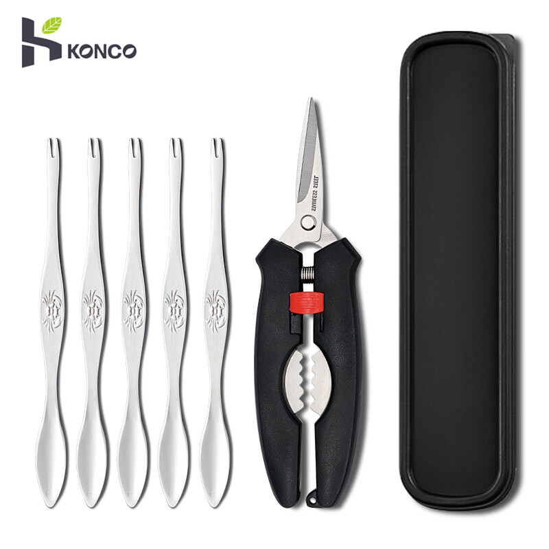 KONCO Bộ Dụng Cụ Gắp Cua Hải Sản, 5 Cái Nĩa Tôm Hùm Và 1 Cái Bánh Cua Tôm Hùm Dụng Cụ Mở Đồ Hải Sản Bằng Thép Không Gỉ Dụng Cụ Mở Cua Cầm Tay