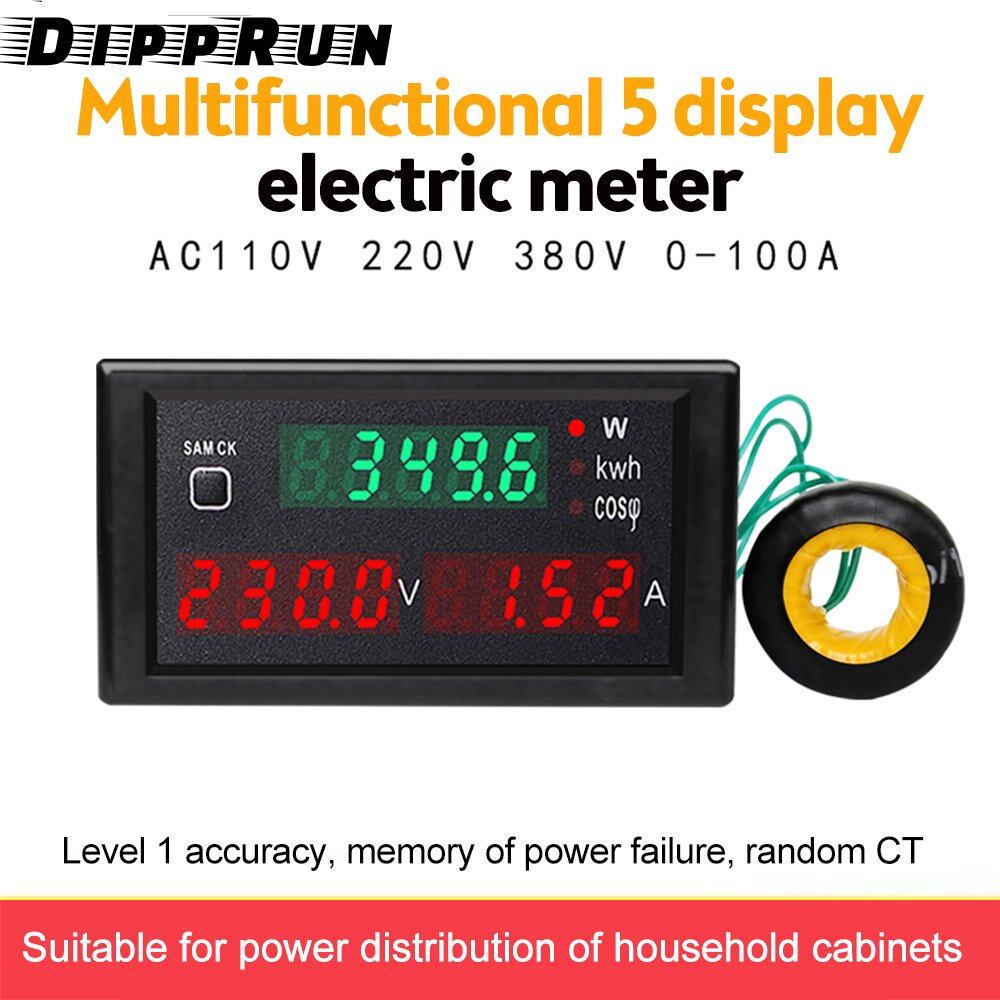 Dipprun AC 5 hiển thị điện áp thông minh amperage Power tấm năng lượng Meter LCD màn hình hiển thị kỹ thuật số Ampe kế Vôn kế vạn năng AC 80-300V