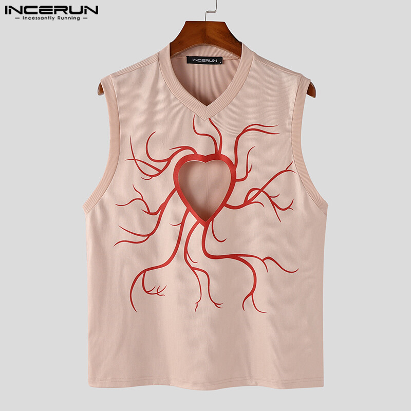 Áo ba lỗ cổ chữ v của medussa nam hiệu incerun áo cánh in họa tiết hippy áo ba lỗ ngày lễ chạm khoét