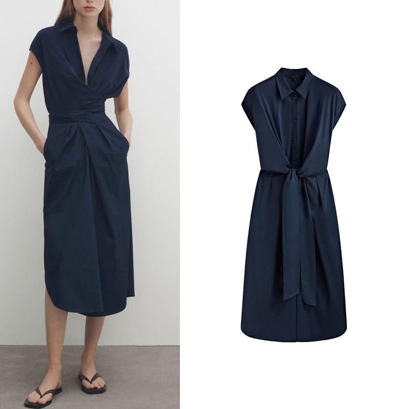 Massimo Dutti mùa hè mới đi lại giải trí với thoải mái bông Vai Tay Áo sơ mi Đầm phong cách 6620568