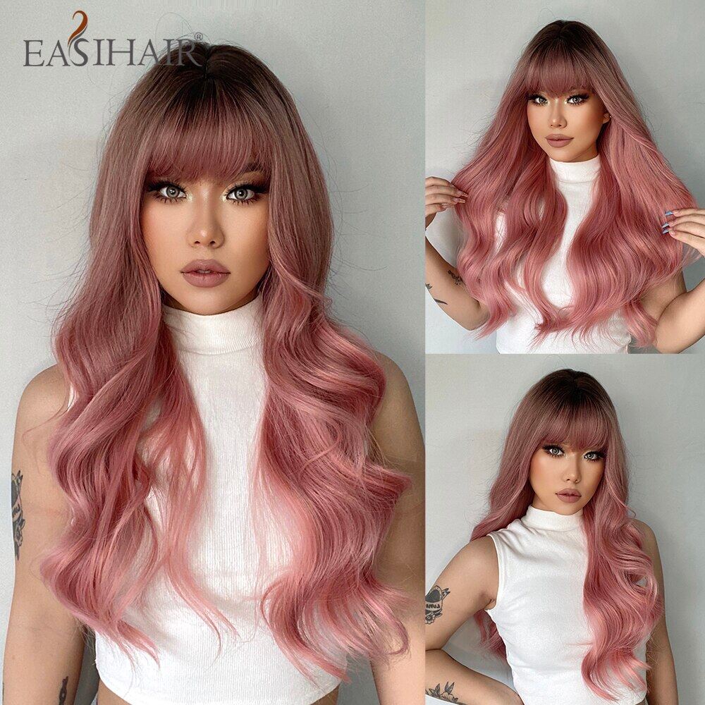 Easihair dài cơ thể nhân tạo lượn sóng tóc giả bạch kim Tóc Vàng ombre tóc tự nhiên tóc giả cho phụ nữ với những tiếng nổ cosplay Tóc Giả chịu nhiệt