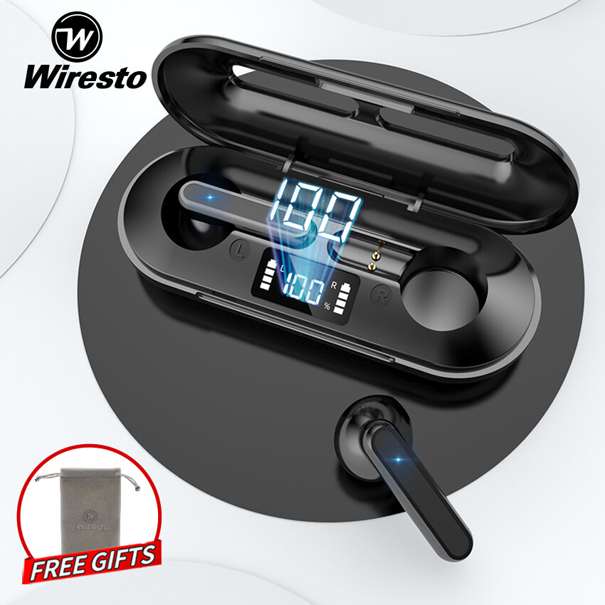 Wiresto Tai Nghe Nhét Tai Không Dây Tai Nghe Bluetooth 5.0 Mini Tai Nghe Âm Thanh Nổi Tai Nghe Thể Thao Tai Nghe Vô Hình Nhỏ Gọi Hai Tai Điều Khiển Cảm Ứng Có Hộp Đựng Micro Miễn Phí Hộp Sạc