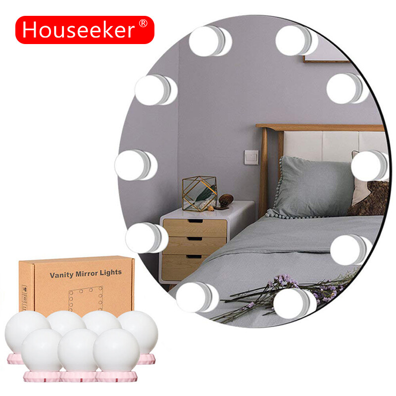 Houseeker 10 Chiếc Đèn Gương Trang Điểm Hollywood Đèn Led Gương Trang Điểm Bóng Đèn Phòng Tắm Đèn Bàn Trang Điểm Sạc USB