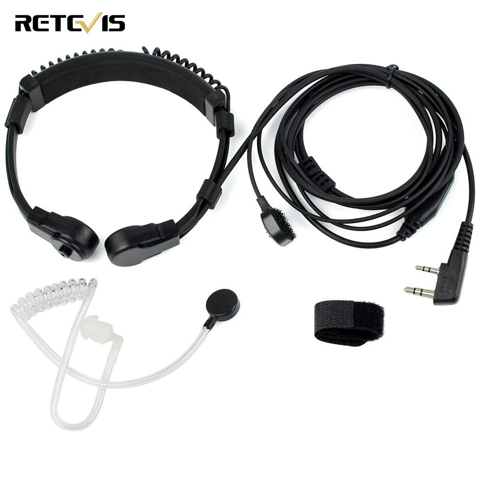 Retevis mic cổ họng tai nghe bộ đàm có mic 2 pin, tai nghe có ngón tay ptt, tương thích với h-777 retevis rt22 rt21 bộ đàm rt68 rt19, tai nghe radio hai chiều ống âm thanh