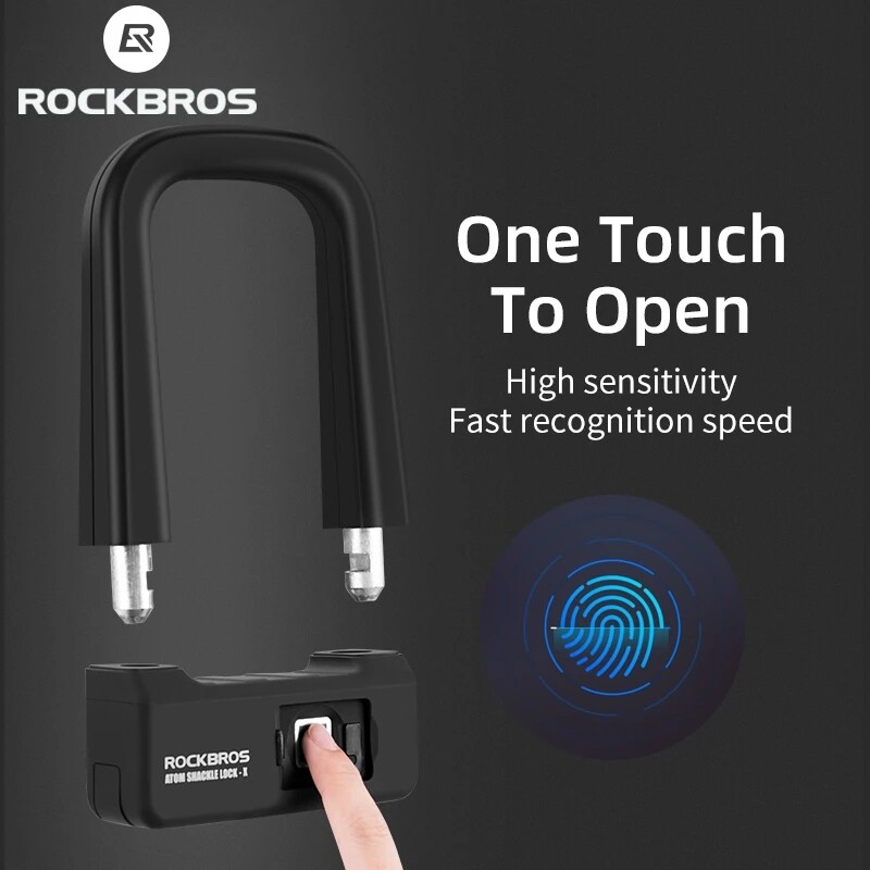 ROCKBROS Xe Đạp Khóa, Khóa USB Có Thể Sạc Lại Chống Trộm Khóa Khẩn Cấp ANSI LSO/IEC19794-2 Khóa Cửa Mô Tô Chữ U Vân Tay Xe Đạp Phụ Kiện