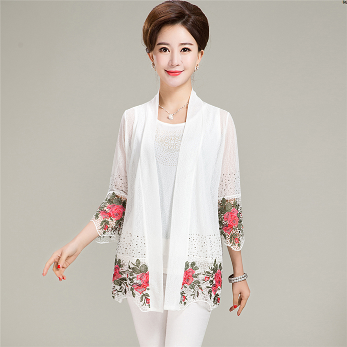 Phụ Nữ Trung Niên Và Già Chống Nắng Mùa Xuân Và Mùa Hè Mẹ Mặc Áo Khoác Thêu Voan Lưới Ren Hai Mảnh Phù Hợp Với Hàng Đầu.
