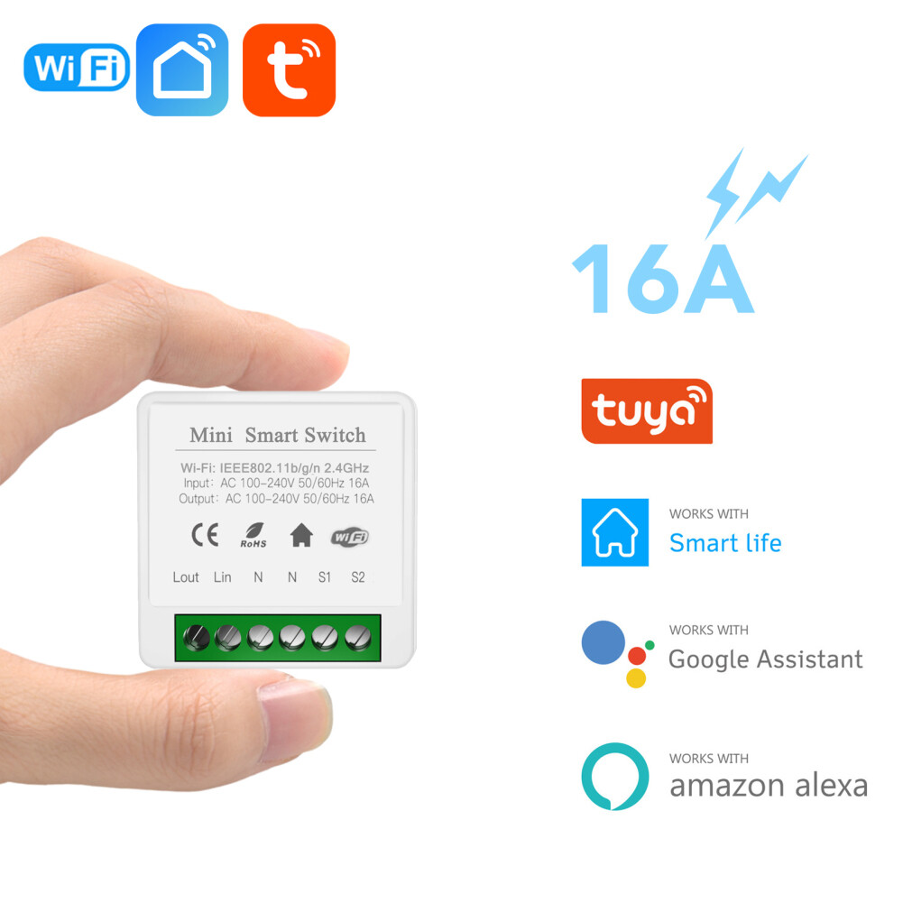 Công tắc thông minh mini wifi 16a hỗ trợ hẹn giờ điều khiển 2 chiều công tắc không dây tự động hóa nhà thông minh tương thích với tuya alexa google home