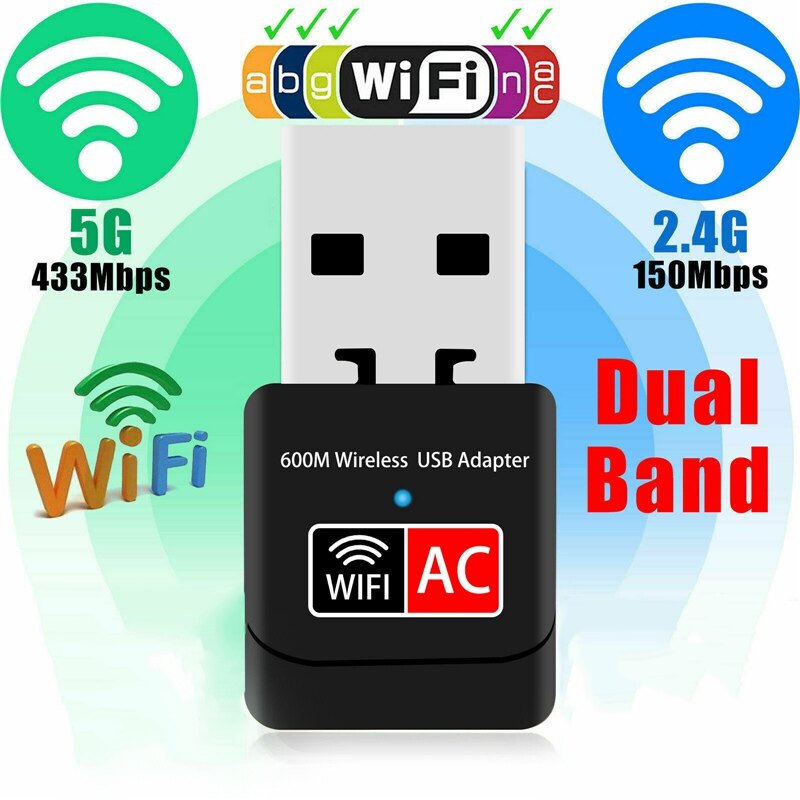 600Mbps Dual-Band Wireless อีเตอร์เน็ต USB PC WIFI อะแดปเตอร์ AC LAN 802.11 Dual Band 2.4G/5G