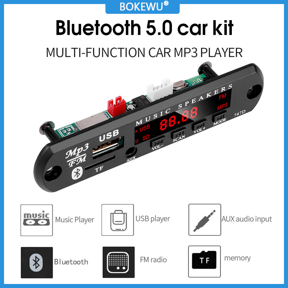 Bokewu bảng mạch giải mã mp3 wma 5v 12v mô-đun âm thanh bluetooth 5.0 không dây máy nghe nhạc mp3 xe hơi đài phát thanh tf usb có điều khiển từ xa