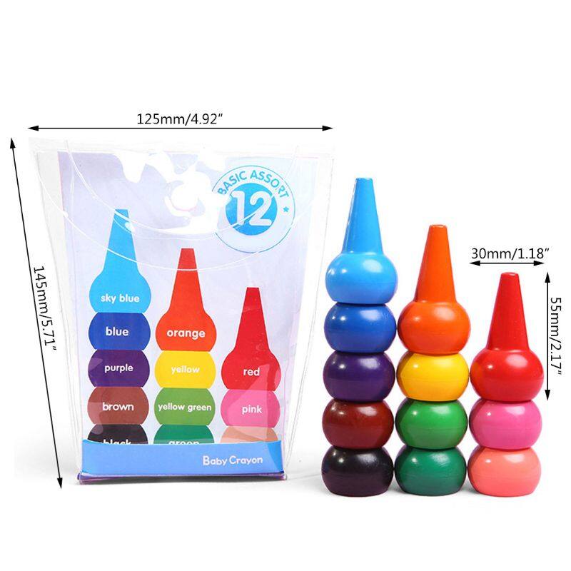 12 màu sắc 3D ngón tay bút chì màu không độc hại có thể giặt sơn vẽ sáp cho trẻ mới biết đi trẻ em Stackable giáo dục họa cụ