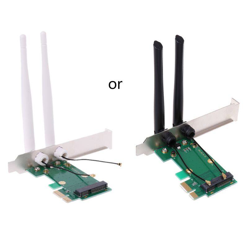Thẻ Mạng Không Dây WiFi Mini PCI-E Express Sang PCI-E Adaptor 2 Ăng-ten Bên Ngoài PC