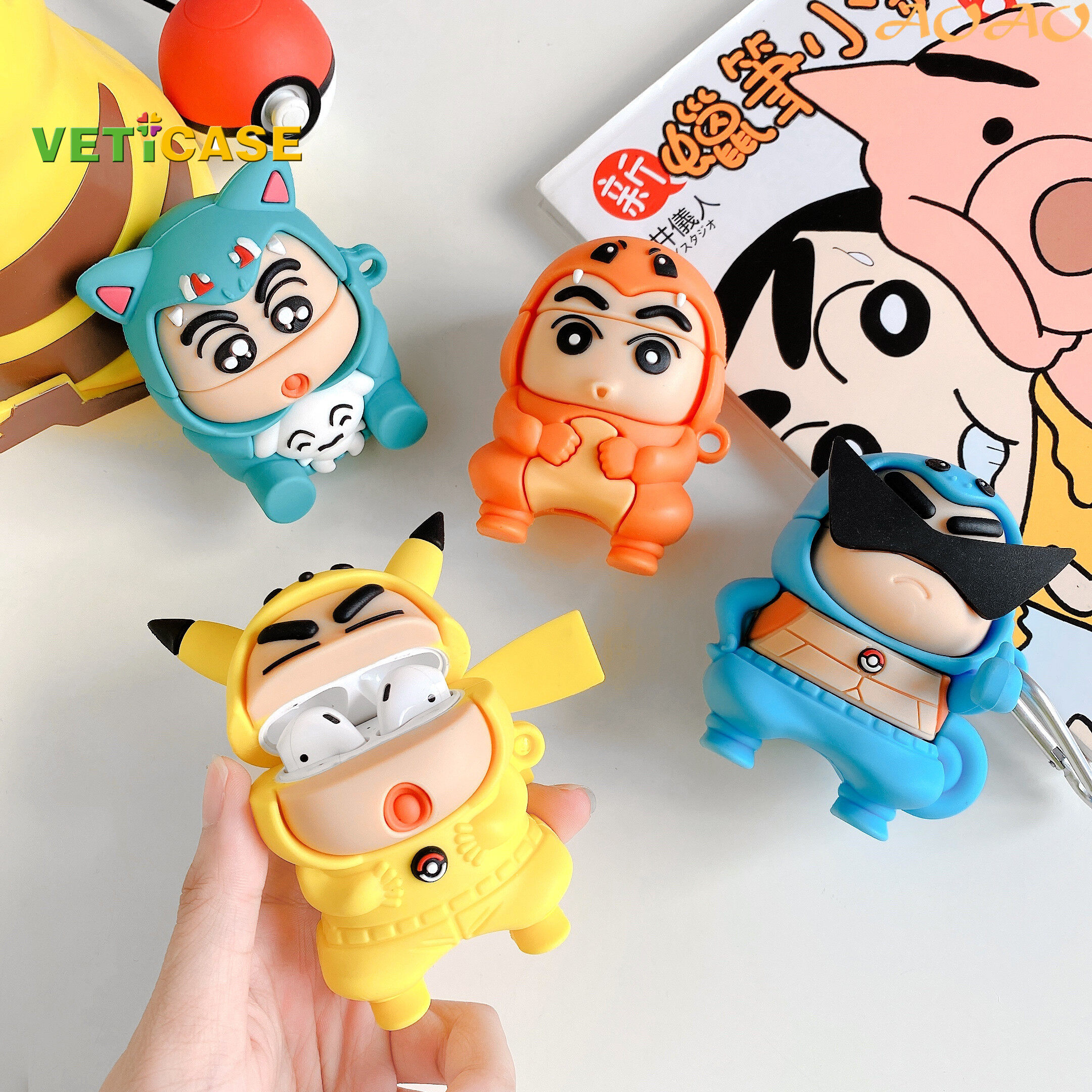 Shinchan Hộp Đựng Tai Nghe Poke Mon Dành Cho Apple AirPods Pro AirPods 1 2 3 Ốp Silicon Mềm Túi Đựng Vỏ Hộp Đựng Tai Nghe, Phụ Kiện AirPod Bảo Vệ Cam Xanh Lá Vàng Xanh Dương Trắng