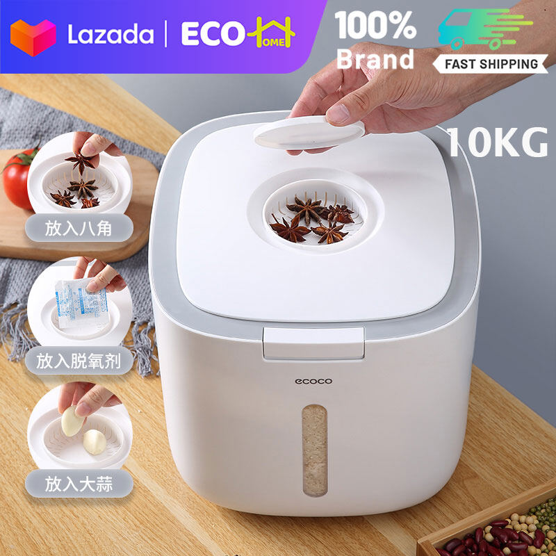 ECO-HOME Hộp Đựng Gạo 10Kg Phong Cách Bắc Âu Hộp Đựng Ngũ Cốc Gạo Chất Lượng Cao Chống Ẩm, Kín Nút Tự Động Hộp Đựng Gạo Hộp Đựng Thức Ăn Cho Thú Cưng