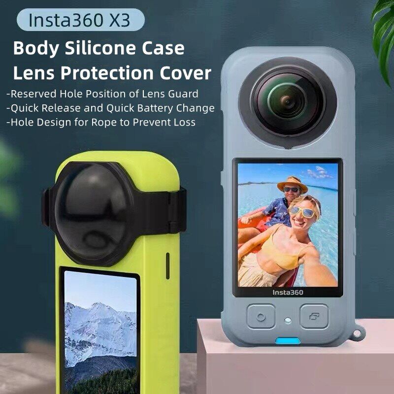 Insta360 x3 phụ tùng máy ảnh-vỏ silicon thân dây lò xo 3m nắp bảo vệ ống kính phụ kiện insta 360 x3
