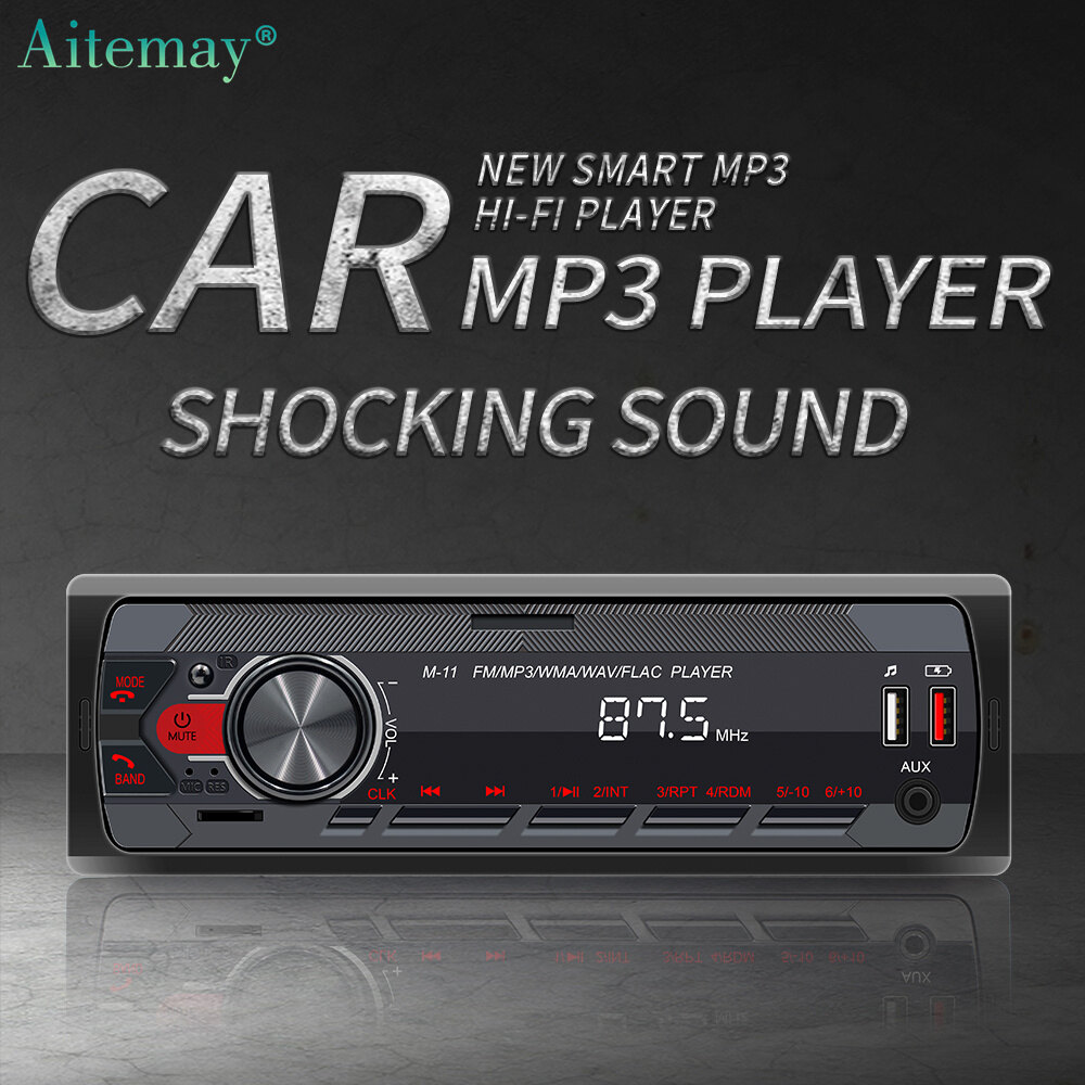 Aitemay radio âm thanh nổi trên xe hơi với máy nghe nhạc mp3 bluetooth máy phát đa phương tiện kỹ thuật số fm usb stereo 12v hỗ trợ thẻ t f aux-in