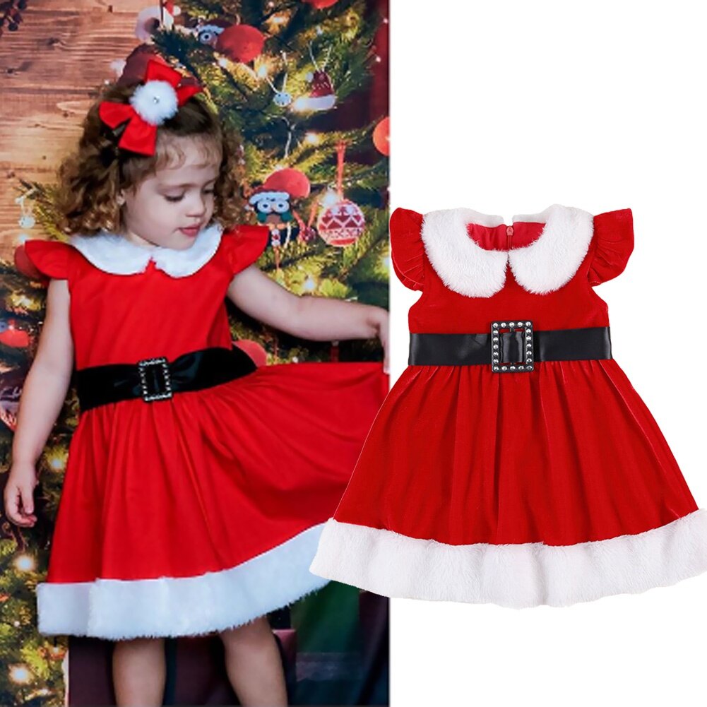 Lily'sshop đầm ngắn tay giáng sinh cho bé gái kèm đai mũ găng tay đầm dự tiệc lễ hội mùa đông đầm ông già noel mini lạ mắt