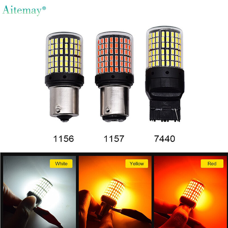 Aitemay 2 cái Đèn Led Xe CANBUS 3014 144smd bóng đèn LED đèn xi nhan 1156 PY21W 1157 BAY15D 7440 bóng đèn