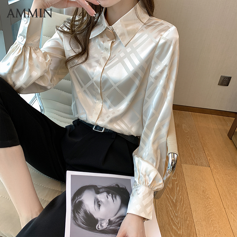 AMMIN Áo Voan Mới Đối Với Phụ Nữ Áo Thời Trang Sa Tanh Dáng Rộng Khí Chất Áo Cánh Lụa Thường Ngày Cho Nữ