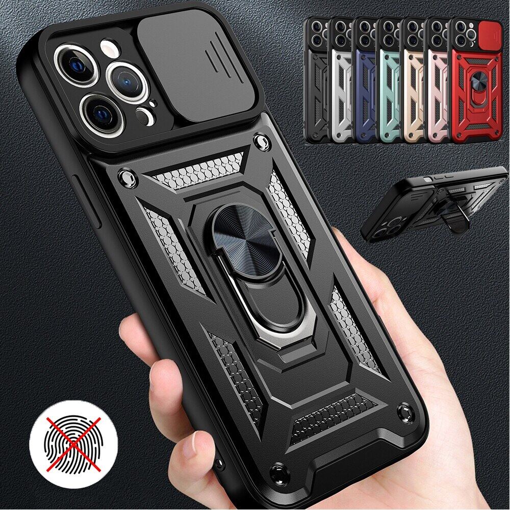 For iPhone 14 13 12 11 Pro XS Max XR Mini X 8 7 6 6S Plus SE 2020 Phone Case, Slide Camera Protection Hard Magnetic Ring Casing