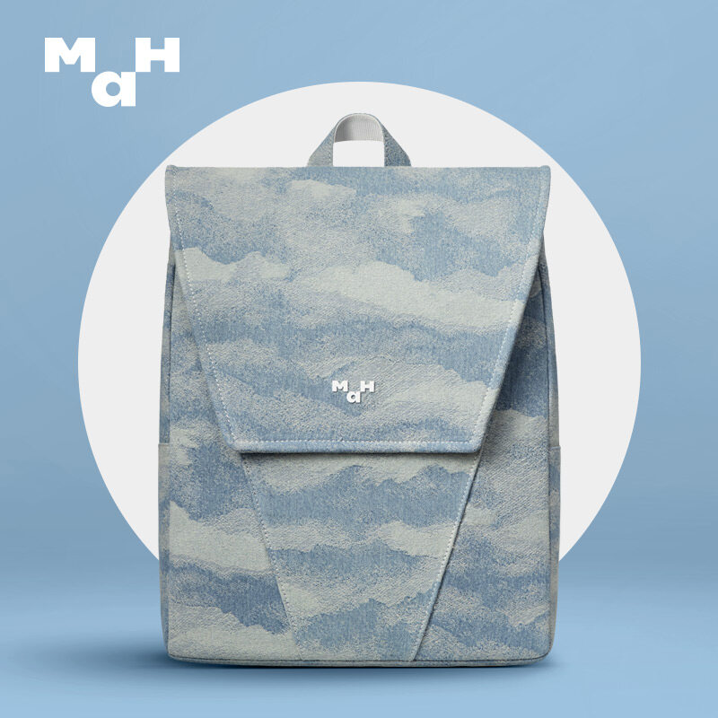 MAH Denim Jacquard Backpack Women Corrugated Printing School Bag High School Students Large Capacity Laptop Backpack Men ราคา 1,390 บาท*ส่งฟรี