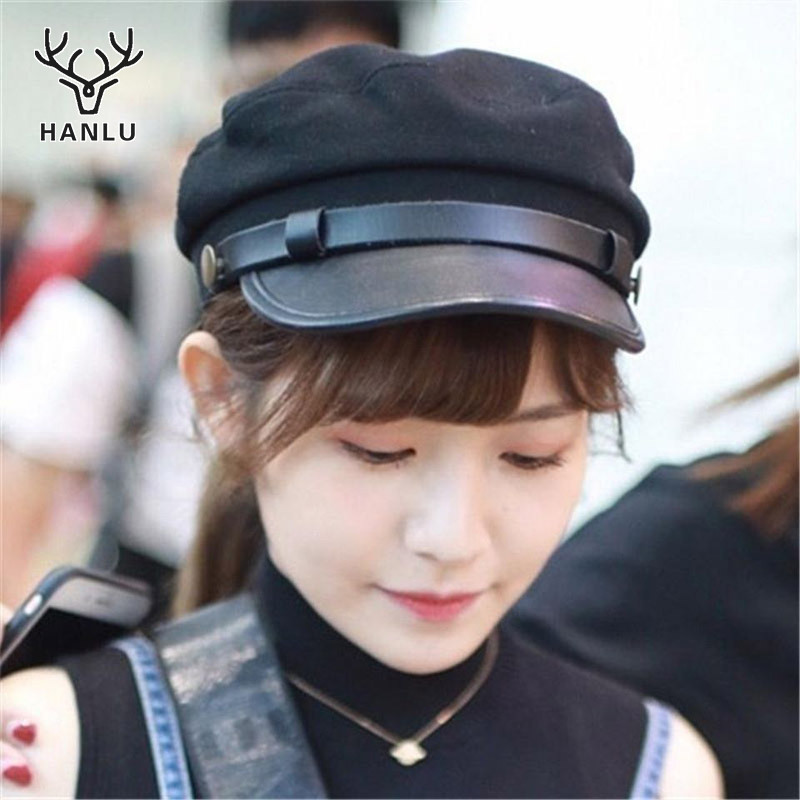 Hanlu mũ nam mũ phẳng kiểu anh cổ điển sinh viên hàn quốc phiên bản hàn quốc mũ lưỡi trai ngắn cho nữ mũ đội trưởng